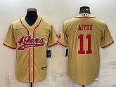Men's San Francisco 49ers #11 Brandon Aiyuk Gold With Patch Cool Base Stitched Baseball Jersey,baseball caps,new era cap wholesale,wholesale hats